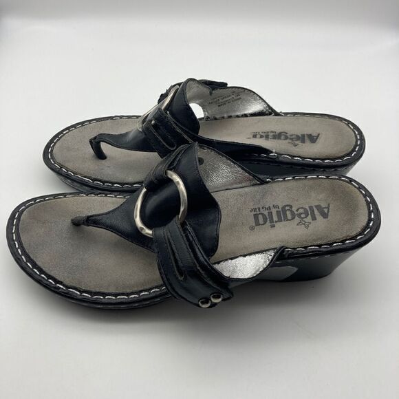 Alegria LOL-601 Black Leather Wedge Sandals Size 38-7,5 - Picture 1 of 9